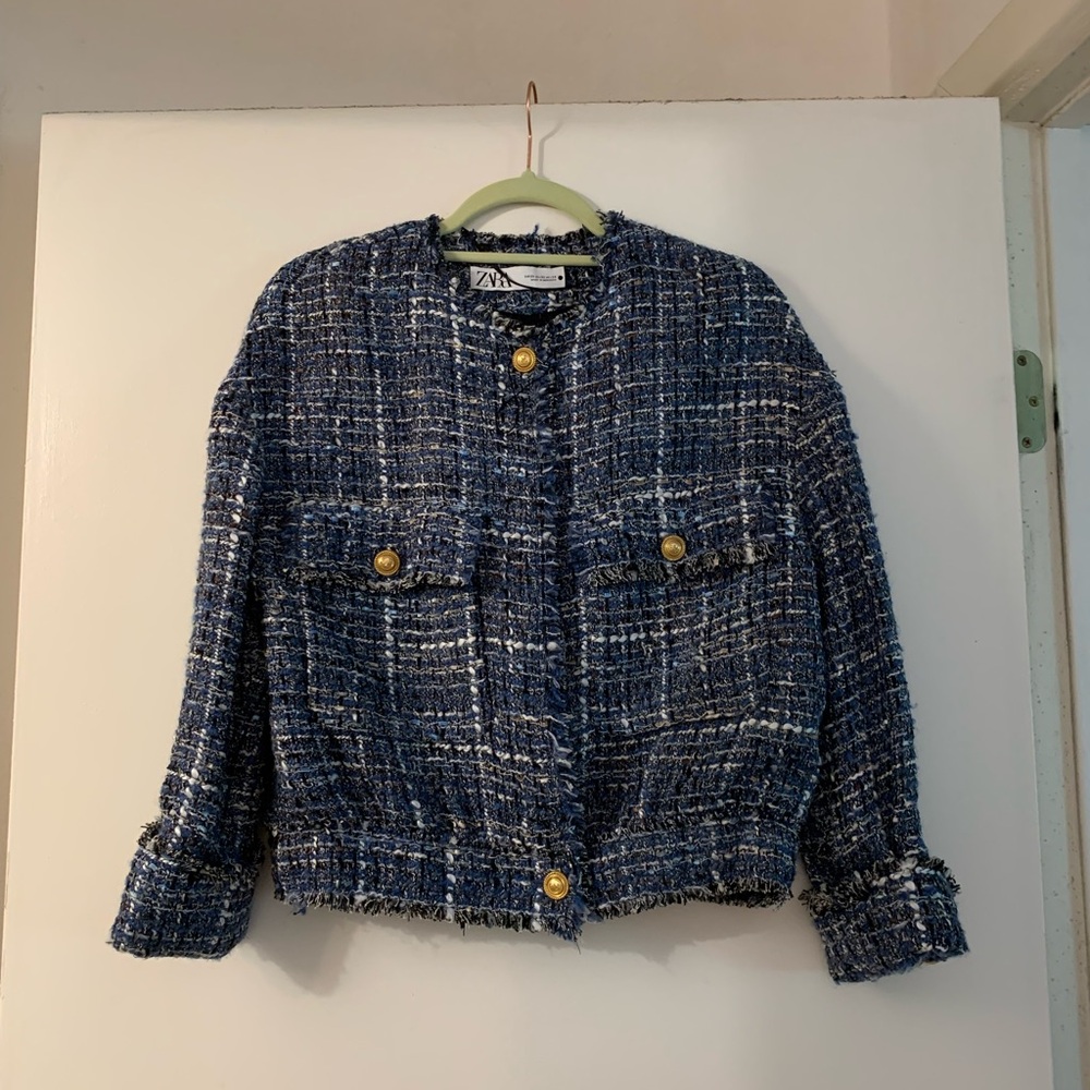 Zara Terez Navy Tweed Blazer with Gold Buttons